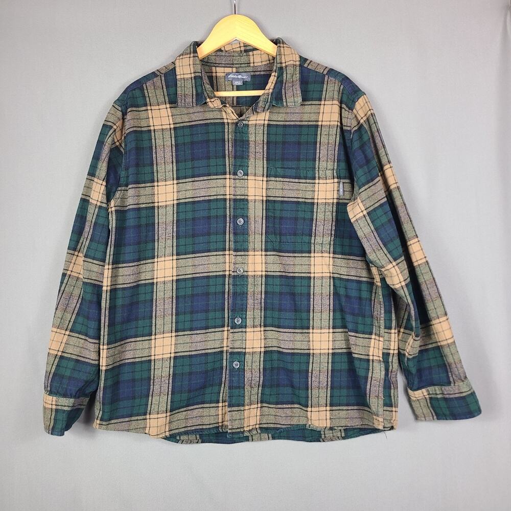 Eddie Bauer Flannel Blue Tan Classic Outdoors Cozy Cabincore Campcore Size XXL